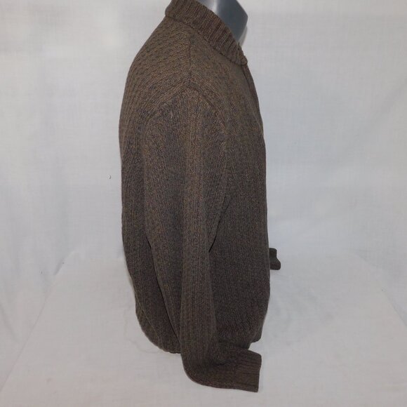 Eddie Bauer Mens L Brown Knit 1/4 Henley Button Shawl Collar Pullover Sweater - Picture 6 of 7